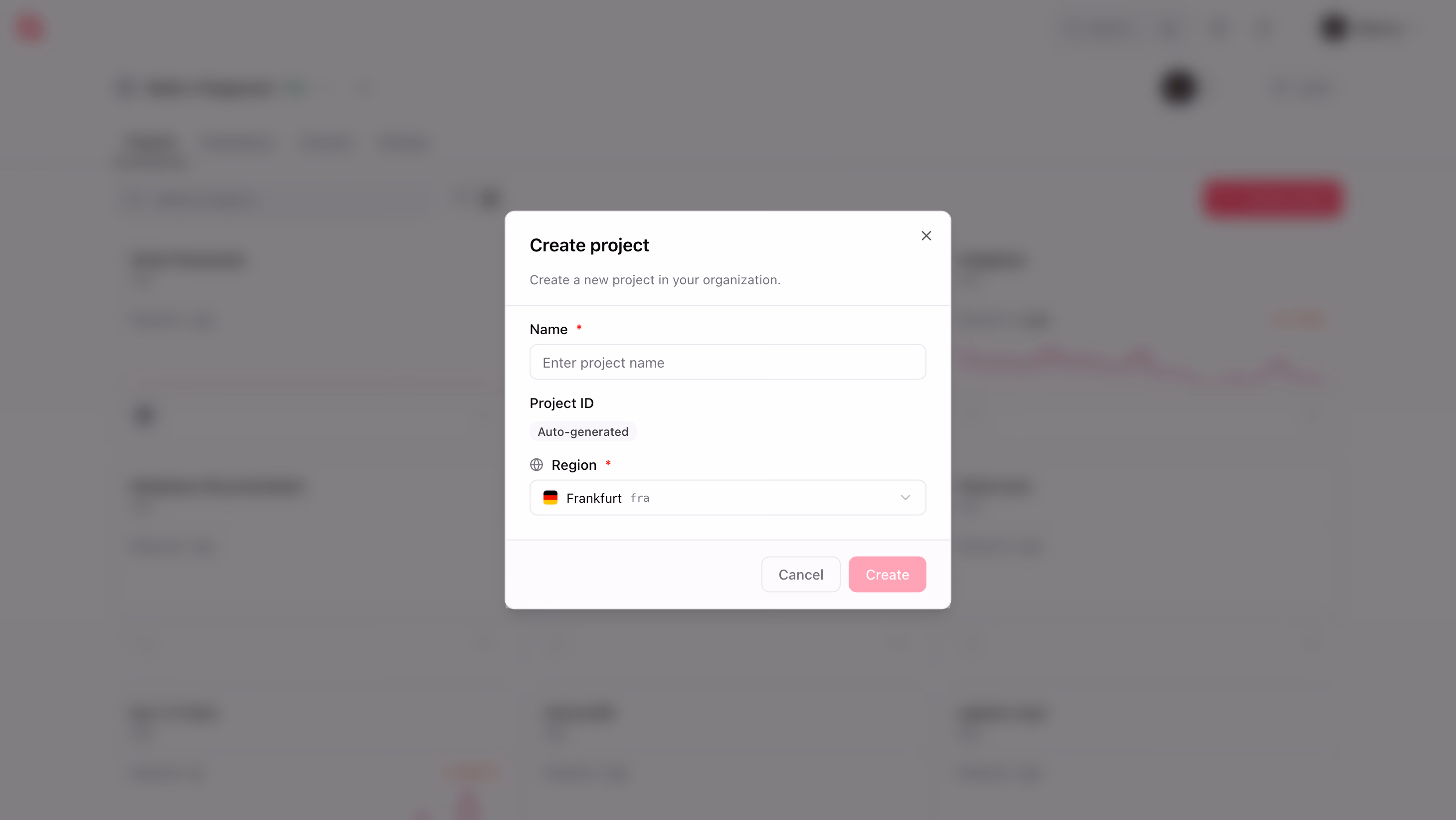 Create project screen