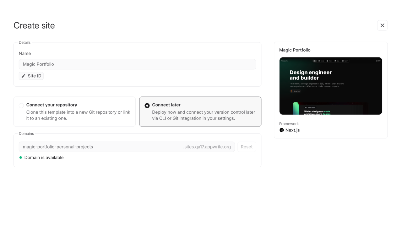 Configure site details