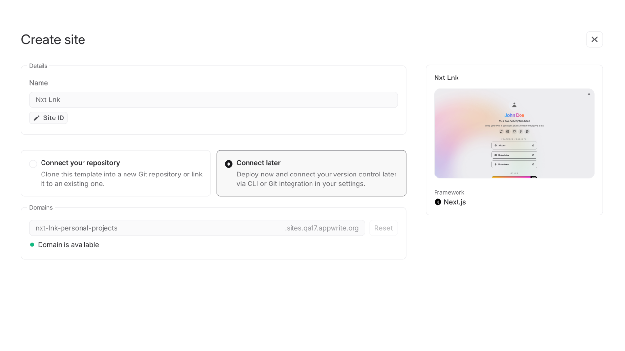 Configure site details