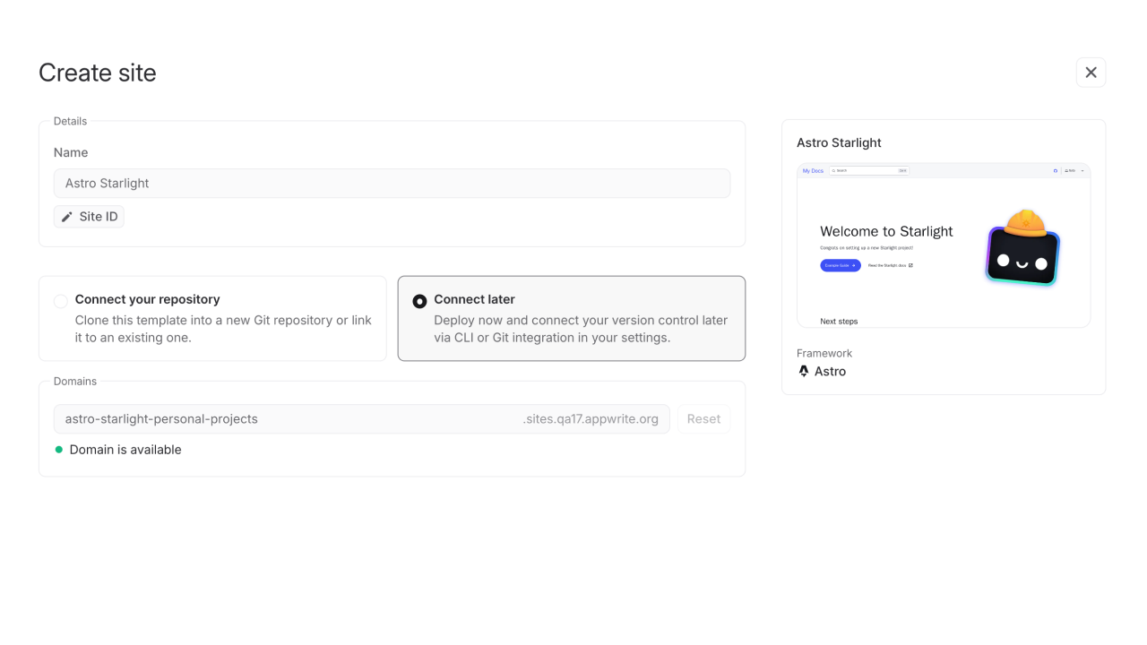 Configure site details