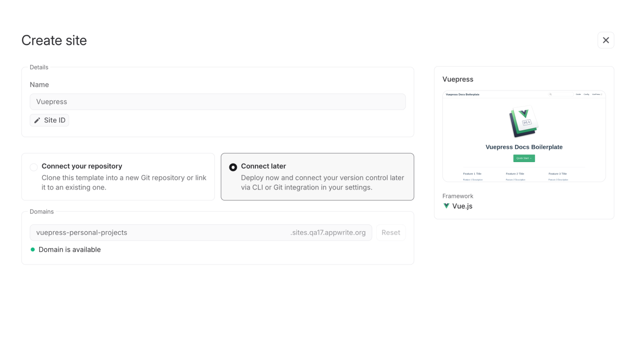 Configure site details